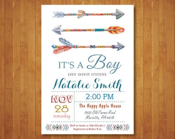 Tribal Arrow Baby Shower Invitation. Arrow Boy Baby Shower Invitation. Aztec Shower. Boy Baby Shower Invite. Its a Boy. Printable Digital.