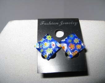 Blue Millefiori glass earrings
