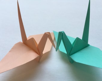 Origami Cranes Medium-50 Peach/Mint Colored Japanese Paper Cranes
