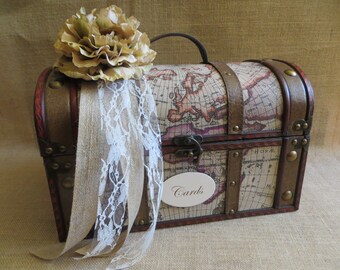Vintage Style Travel Wedding Trunk, Wedding Card Holder, Card Box, Money Holder, Money Box, Wedding Suitcase, Rustic Wedding Box