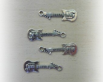 4 guitar 32 * 10 mm silver metal charms