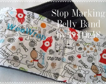 Dog Diaper Belly Band, FAST Shipping, Red Fire Hydrant, Stop Marking, Personalized