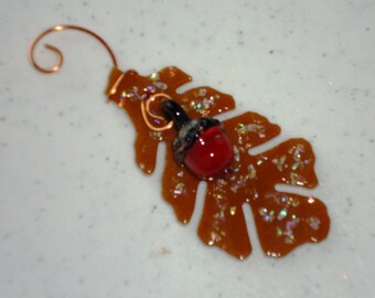 Oak Leaf and Acorn - Fused Glass Ornament 12163