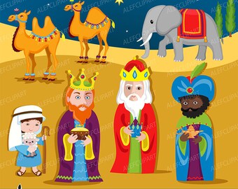 Nativity Scene 2- Clip art and digital paper set - Three Wise kings clipart