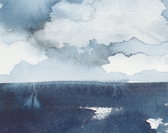 Obscured from View, Original Abstract Waterscape Painting, Watercolour, Blue