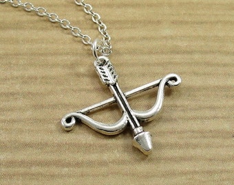Bow and Arrow Necklace, Silver Plated Bow and Arrow Charm on a Silver Cable Chain