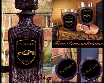 Porsche 911 Whiskey Set~3D Whiskey Decanter~Gift for husband~Personalized Whiskey Decanter~Custom anniversary gift~#WD0757