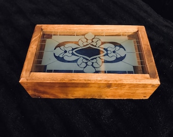 Vintage Wooden and Glass Jewelry Box/Trinket Box