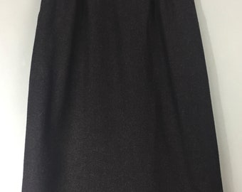 VINTAGE PLANET tweed fitted skirt 6/8 Charcoal grey Velvet waistband Wool blend