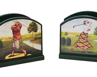 Hand Painted Vintage Lady and Gent Napkin/ Mail Holder Gift Set