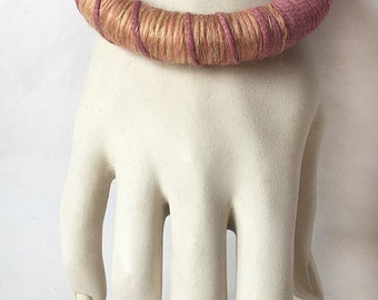 Cotton and Wool Wood Bangle Bracelet Dusty Rose With Gold Hand-Dyed Boho
