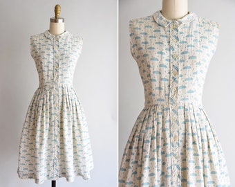 1950s Rain or Shine dress/vintage 50s novelty daydress/ Serbin of Florida novelty print sundress