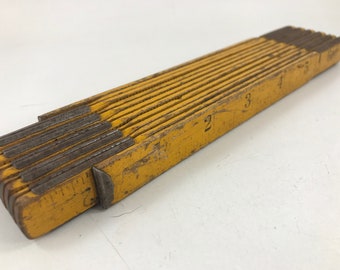 Vintage Old Wood Folding Tape Measure Extension Ruler Neat Patina