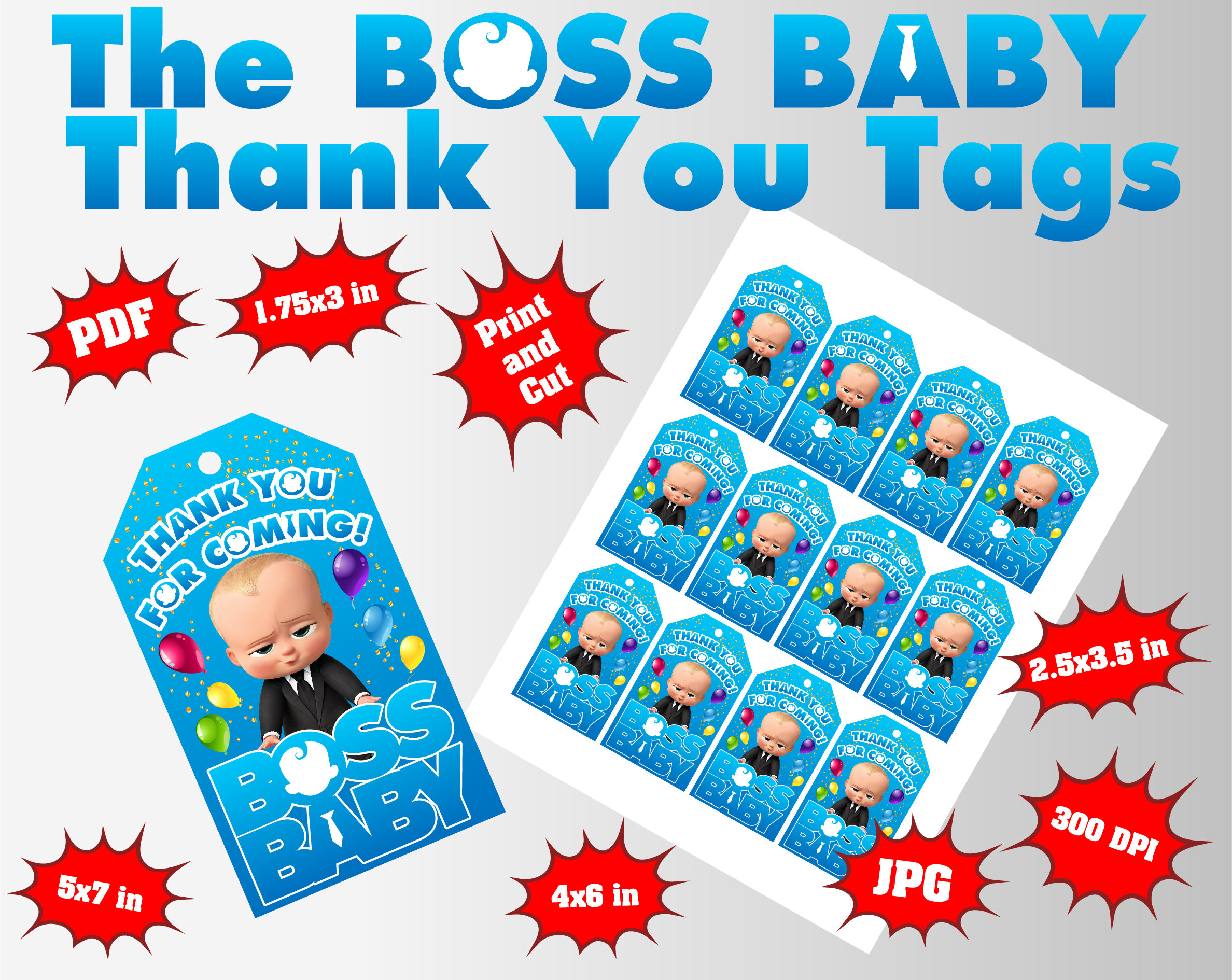 Boss Baby Thank You Tag 4 Sizes