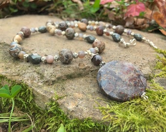 Beaded Necklace with Jasper and Pyrite
