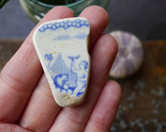 Rare Pottery Shard / Blue Figurative Pottery / Scottish Sea Pottery / Vintage Pottery