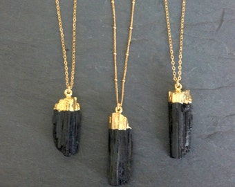 Black Tourmaline Necklace / Raw Tourmaline Necklace / Tourmaline Necklace / Gold Tourmaline Necklace / Raw Tourmaline Pendant