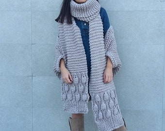 Extra long scarf - Oatmeal scarf - Boho accessorieas - Knitted scarf - Cozy scarf - Oversized scarf - Wife gift