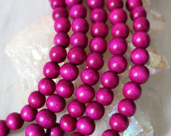8mm beads, round beads, wood beads, magenta beads, pink beads, purple beads, bracelet beads,