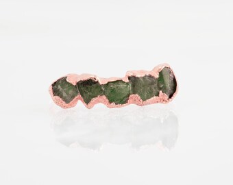 Emerald Eternity Ring, Rose Gold Half Eternity Band, Emerald Raw Stacking Ring, Raw Crystal Ring, May Birthstone Rin, Rough Stone Ring