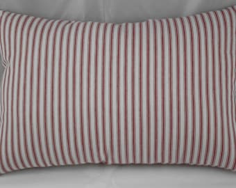 Pillow Red and Off White Striped Timeless Ticking 14 x 9 inches