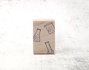 The Chemistry Lab Stamp - Beaker, Flask, and Graduated Cylinder Rubber Stamp - Science Mini Stamp