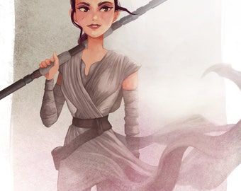 Rey (STAR WARS the Force Awakens) limited edition print, signed by Leann Hill