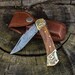 7" Folding Hunter Pocket Knife Custom Hand Made Forged Damascus Steel Hunting Bowie Knife Wooden Handle Folding With Leather Sheath