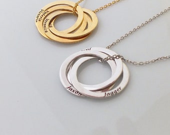 Personalized Ring Jewelry • Children Name Necklace • Grandma Necklace • Kids Names Necklace • Personalized Gift • Russian Ring Necklace