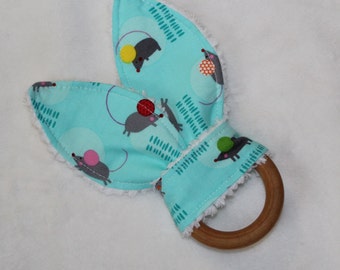 Blue Mice Rabbit Ears Wooden Teething Ring - SALE