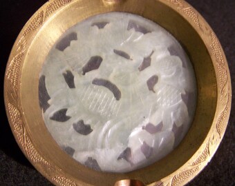 Vintage Chinese Brass and Etched Jade Ashtray