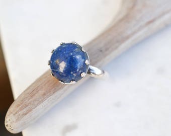 Sterling Silver Lapis Lazuli Ring, Labis Cabochon Ring, Sterling Lapis Ring, Sterling Lapis Jewelry, Blue Gemstone Ring, Simple Lapis Ring