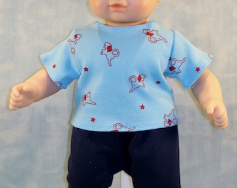 15 Inch Boy Doll Clothes - Red Elephants on Blue T Shirt with Navy Sweatpants handmade by Jane Ellen