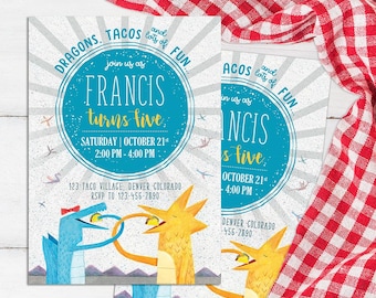 Dragons Love Tacos Invitation, Dragons Birthday, Tacos Party, Dragon Invite, Dragon Tacos Printables, Kids Card, Baby Shower Supplies