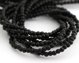 WHOLESALE Jet Black 2mm Smooth Round Czech Glass Beads 1200pc #W1