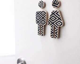 Decor bathroom sign, small male/female sign - monochrome