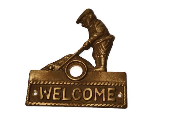 Brass Door Plate, Door Hardware, Antique Brass, Golfer, Door Bell Brass Door Plate, Door Hardware, Antique Brass, Golfer, Door Bell Plate, Escutcheon, Salvaged, Home Restoration, Restoration Hardware, ... - Brass Door Plate, Door Hardware, Antique Brass, Golfer, Door Bell