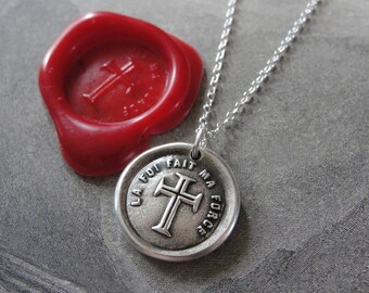 Faith Is My Strength wax seal necklace - antique French wax seal jewelry with cross