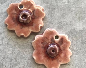 Shades of Pink Blossom, Ceramic pendant, Ceramic focal, stoneware pendant, art bead, tracee, Classic Bead, ClassicElements