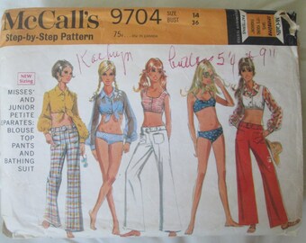 McCalls 9704 Womens Halter Blouse or Top, Pants and Bikini Sewing Pattern Size 14 Bust 36