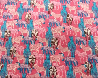 cotton fabric - Zebra - blue & fuschia