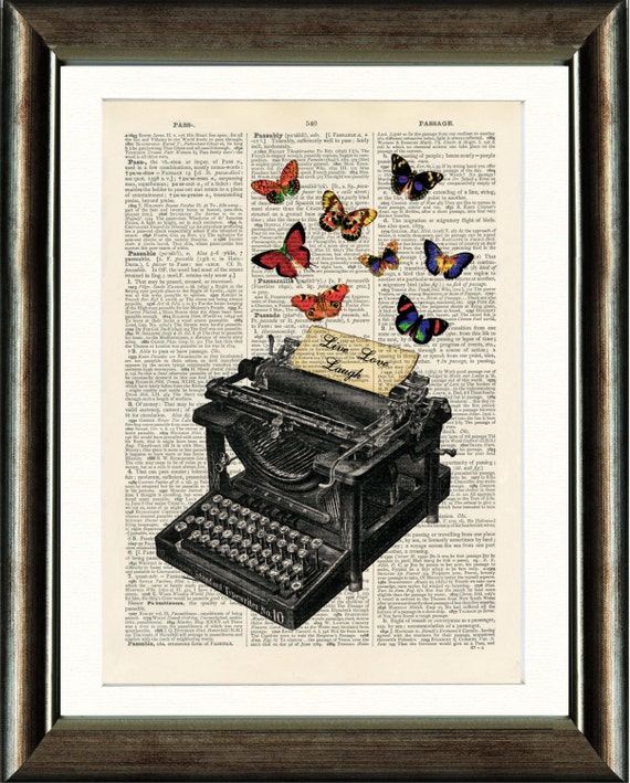 Vintage Typewriter With Butterflies Vintage Image Printed