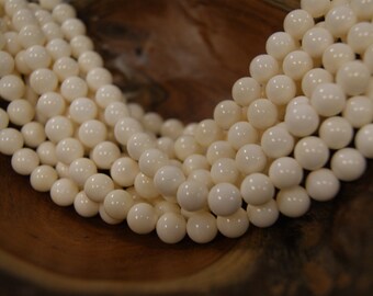 Milk White 6mm 8mm 10mm Round Cow Bone Beads -15 inch strand