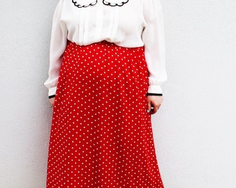 Plus Size - Vintage Red & White Polka Dot Midi Skirt (Size L 12/14)