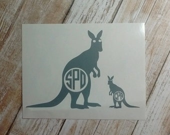 Kangaroo Baby Decal/ Kangaroo Monogram /Kangaroo Initials /Vinyl Decal/ Initial Monogram/Kangaroo Doe & Joey Monogram/HTV Decal/Aussie