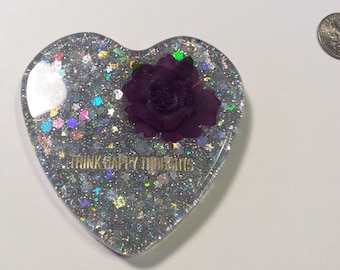 Think Happy Thoughts glitter resin Christmas ornament