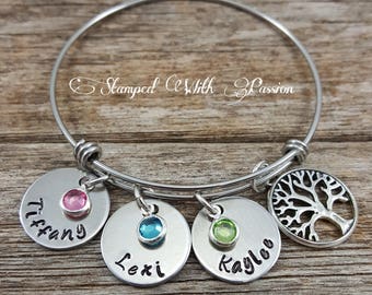 Mom Personalized birthstone bracelet name bracelet with family tree charm Mommy Jewelry Kids name Bracelet Childrens name mothers day gift