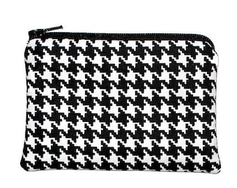 Black and White Houndstooth Coin Change Purse Small Zipper Pouch