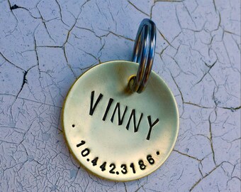 Custom Dog Tag / Custom Pet ID Tag - Lucy - in 1.25'' Domed Bronze, Aluminum, Copper or Brass