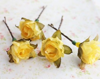 Glorious Sunshine Yellow Flower Hair Pins. Woodland. Autumn. hair accessories, Rustic Wedding, Fall Wedding.